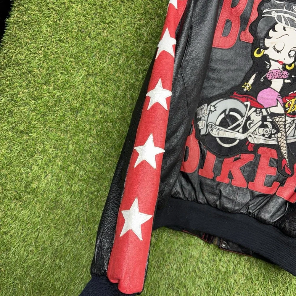 Vintage Betty Boop Leather Jacket Womens Small EZ Rider Betty American Toons Zip